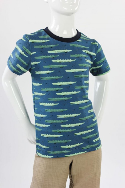 Kinder-T-Shirt blau mit Krokodilen