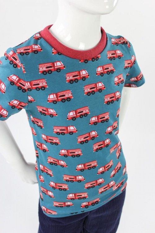 Kinder-T-Shirt petrol mit Feuerwehrautos