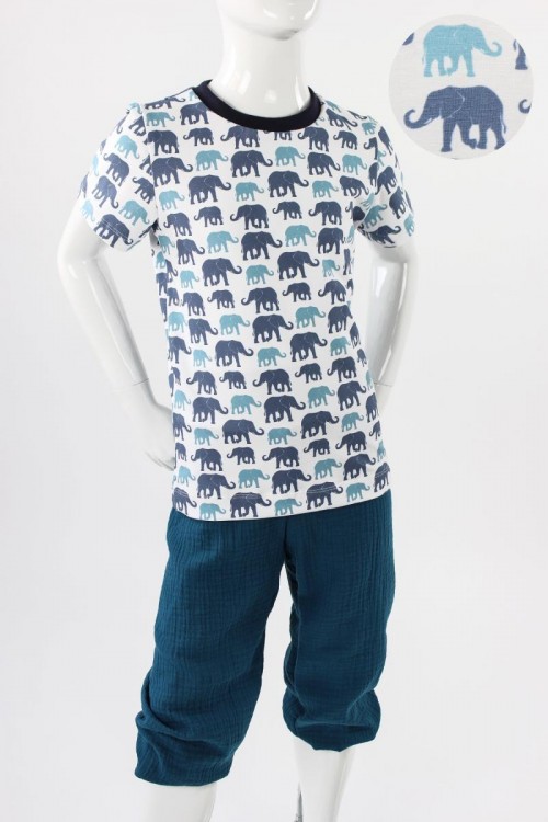 Kinder-T-Shirt weiß mit blauen Elefanten