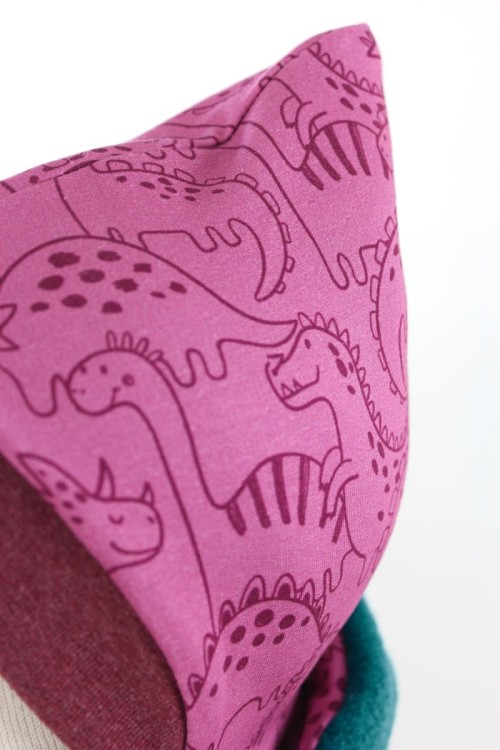 Kinder-Wollmütze zum Wenden petrol mit rosa Dinos