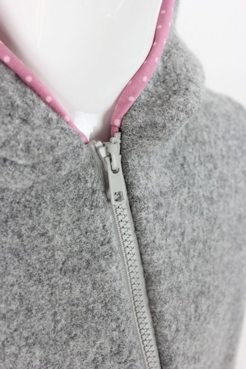 Kinder-Wolljacke grau mit rosa Punkten