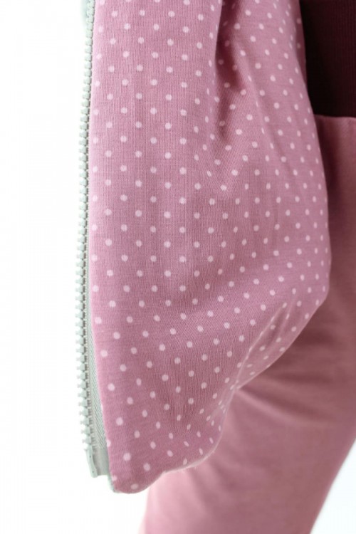 Kinder-Wolljacke grau mit rosa Punkten