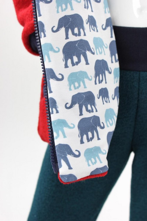 Kinder-Wolljacke rot mit Elefanten