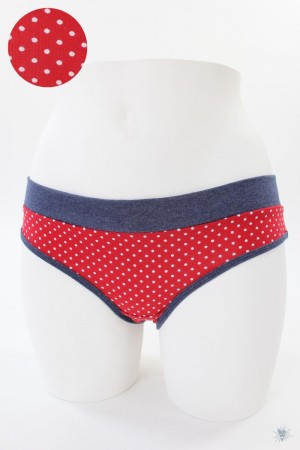 Damen-Unterhose rot mit Punkten und marine melierten Bündchen