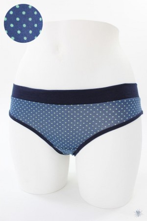 Damen-Unterhose blau mit Punkten und marine Bündchen S