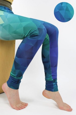 Leggings blau grün mit Dreiecksmuster S