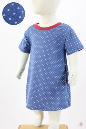 Kinder-Jerseykleid mit hellblauen Punkten auf blau