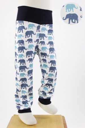 Kinder-Leggings weiß mit blauen Elefanten 86/92
