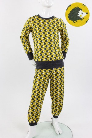 Schlafanzug für Kinder gelb mit Igeln