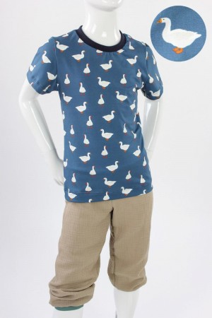 Kinder-T-Shirt blau mit Gänsen