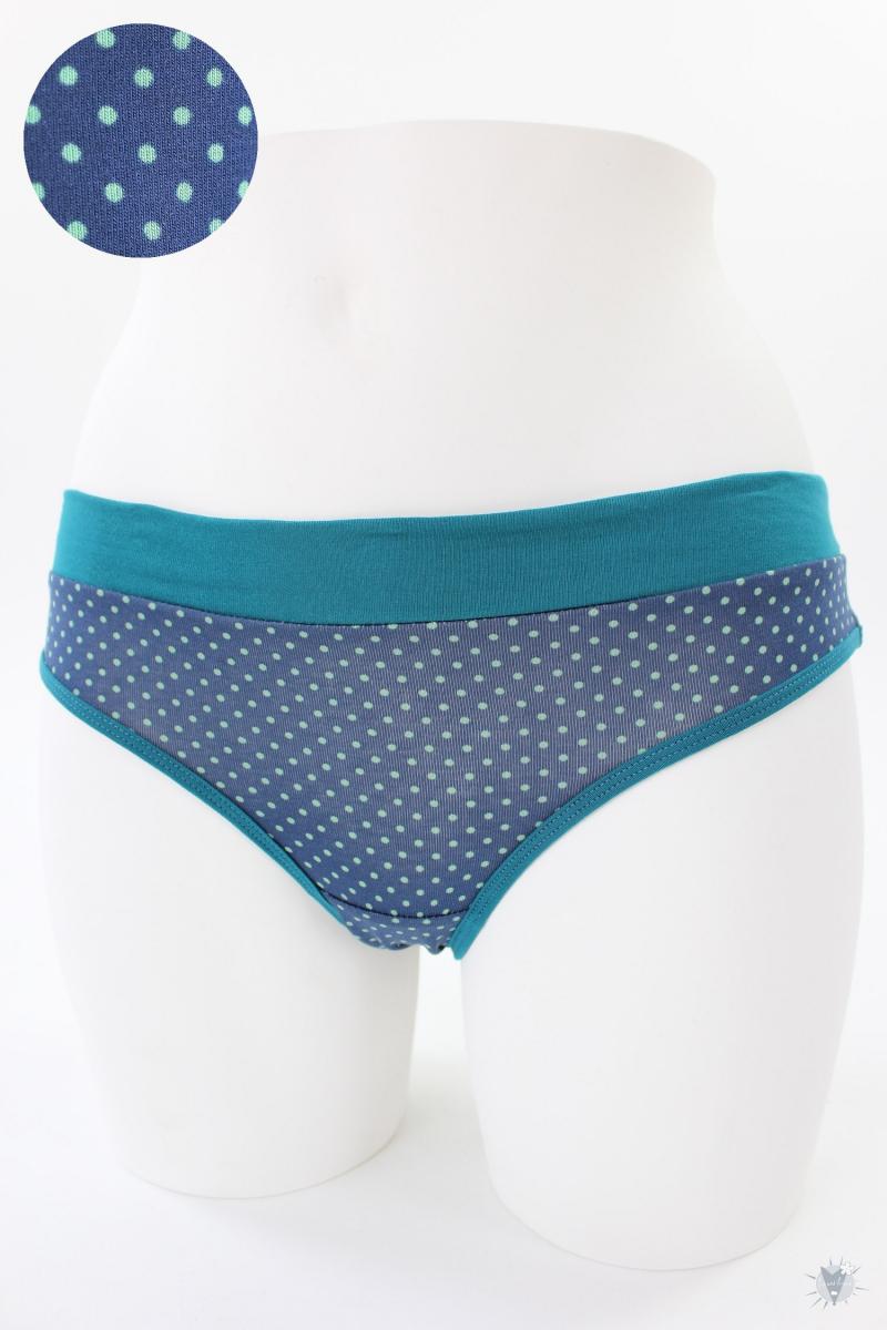 Damen-Unterhose blau mit Punkten und petrol Bündchen M