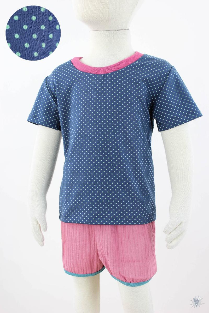 dunkelblaues Kinder-T-Shirt mit türkisen Punkten