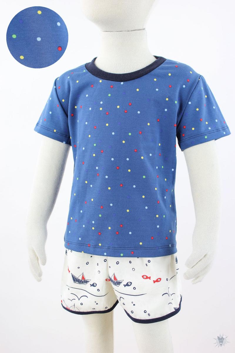 blaues Kinder-T-Shirt mit bunten Punkten
